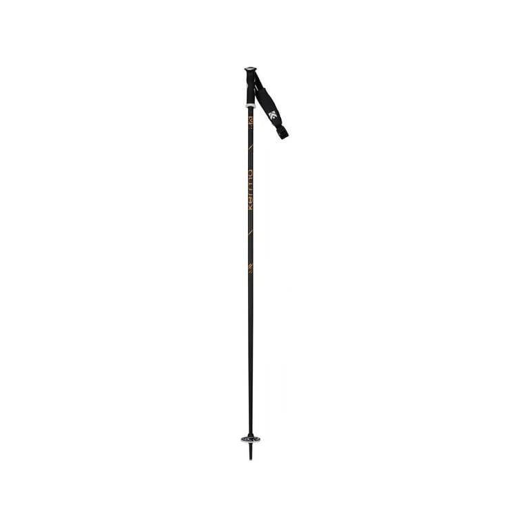Kerma Elite 4 Ski Poles with black shaft and basket. Gold writing. White and black handle