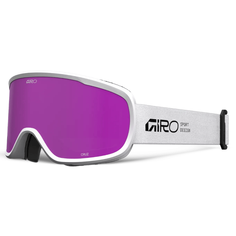 Main view of the Giro Cruz Goggles in Stacked White, Amber Pink lens, unisex model
