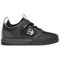Black Etnies Camber CL mountain bike shoe with olive green logo, velcro strap, and mesh upper in a side profile view.