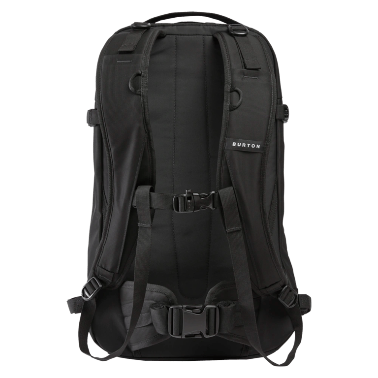 Back view of the Burton Sidehill Backcountry Backpack in True Black colourway, unisex's model