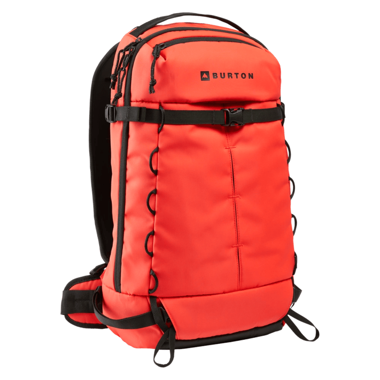 Main view of the Burton Sidehill Backcountry Backpack in Fiesta red colourway, unisex's model