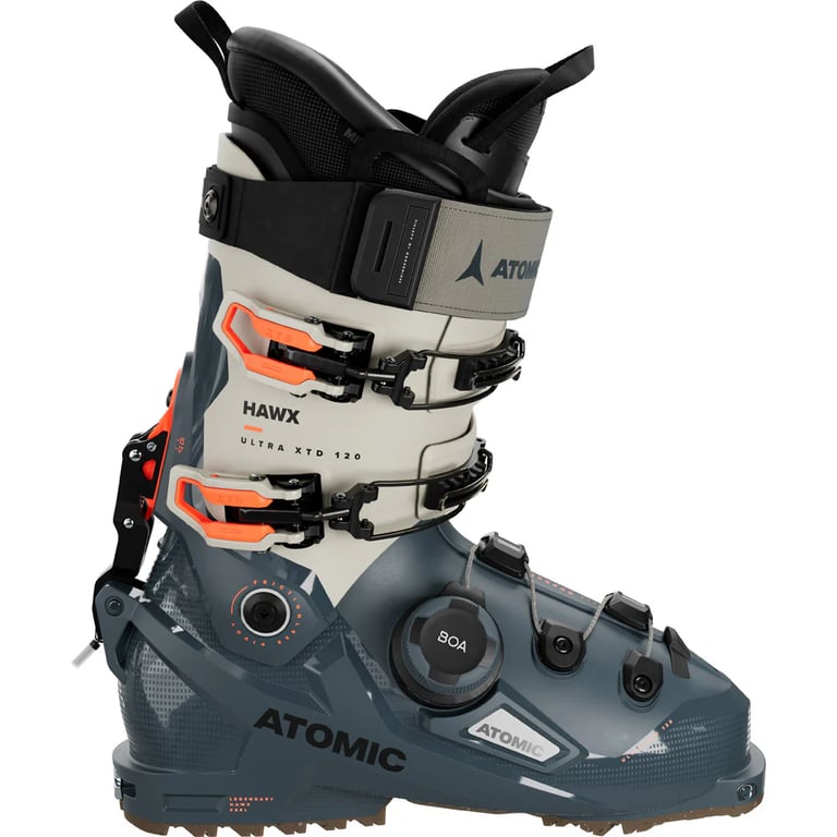 Side view of the Atomic Hawx Ultra XTD 120 BOA GW Ski Boots in Storm Stone Orange