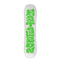 White Bataleon Minishred kids snowboard base with large vertical wavy green logo lettering.
