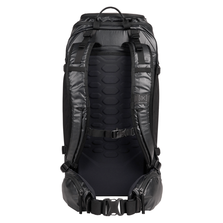 Back view of the Burton AK Dispatcher Backcountry Backpack in True Black colourway, unisex's model
