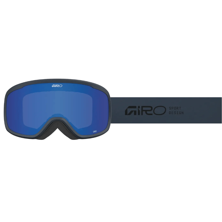 Strap view of the Giro Cruz Goggles in Stacked Indigo, Grey Cobalt lens, unisex model