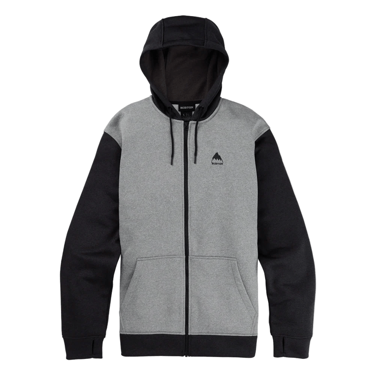 Main view of the Burton Oak Full-Zip Hoodie in True Black Heather colourway, mens's model