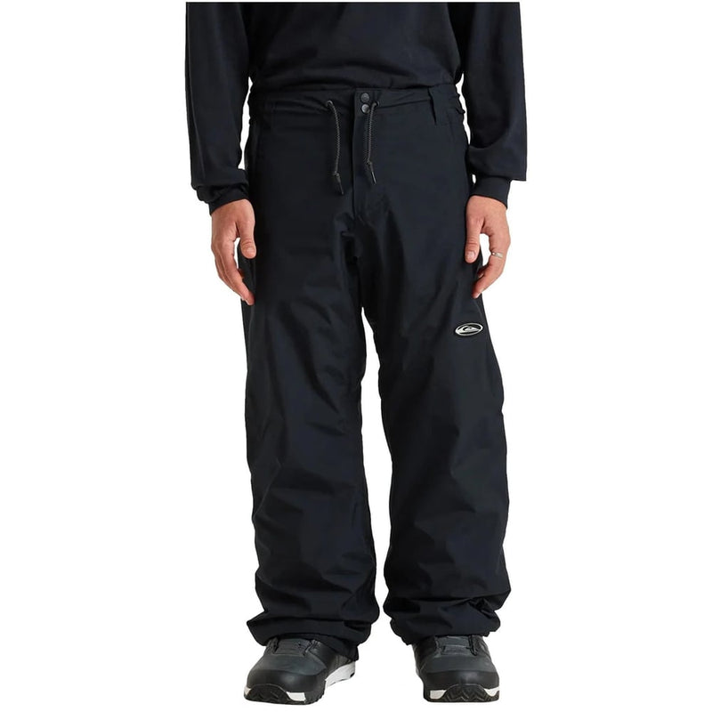 Black Quiksilver High Altitude Gore-Tex snowboard pants with a drawstring waist and baggy fit.