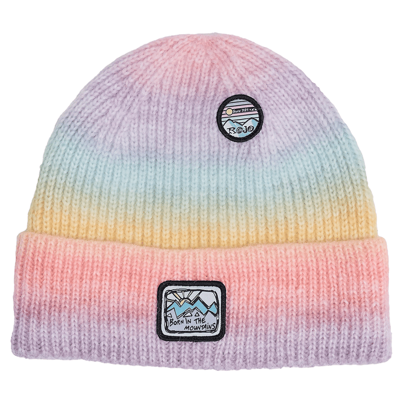 Front view of the Rojo Rainbow Ridge Beanie for Kids in Rainbow