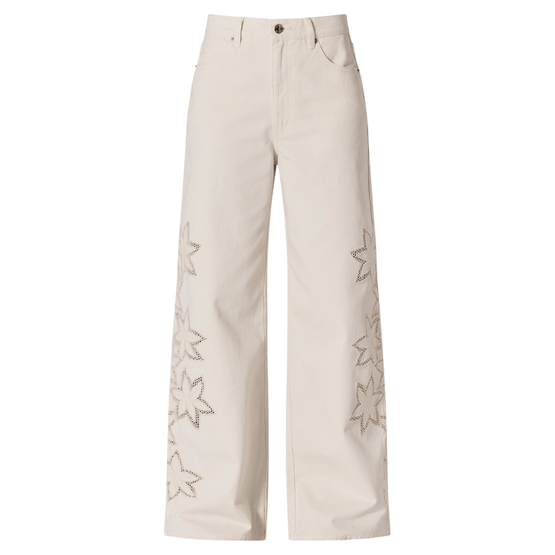 Full view of women in the Relaxed Sailor Long Jeans in colour Cream