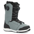 Ride Deadbolt snowboard boots in grey and black with dual BOA dials, white midsole, and Michelin rubber sole.