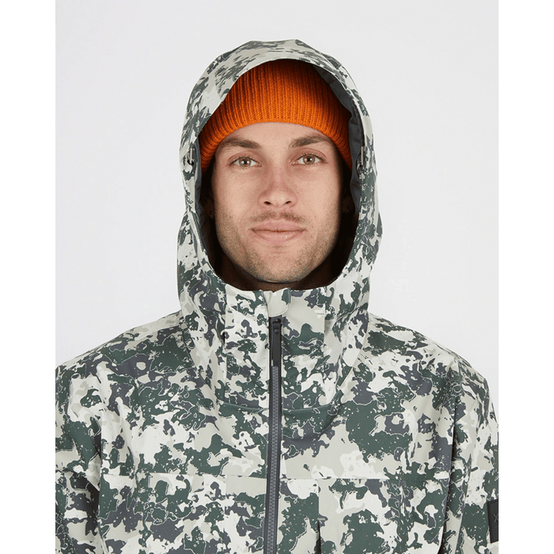 Front view of XTM Ridge Line Ski Jacket hood in Ccolour Stone Linchen