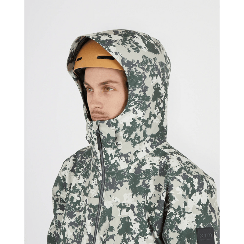 Front view of XTM Ridge Line Ski Jacket hood in Ccolour Stone Linchen
