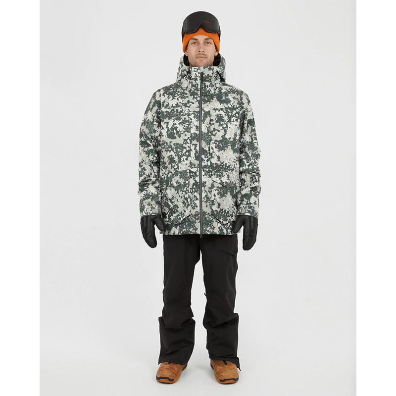 Front full  view of XTM Ridge Line Ski Jacket hood in Ccolour Stone Linchen