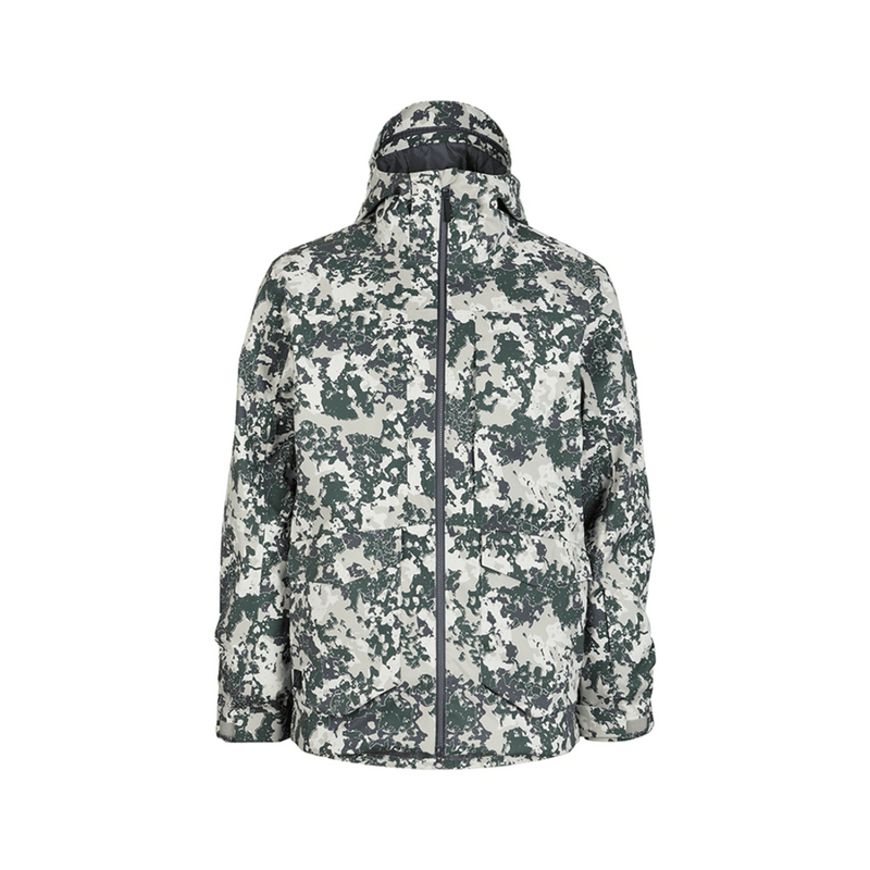 Front view of XTM Ridge Line Ski Jacket hood in Ccolour Stone Linchen