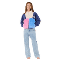 Kids Rip Curl Block Party Fleece in navy, pink, blue, and cream sherpa with a full-zip front and high collar.