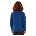 Back view of a blue Rip Curl Heritage Polar Fleece for kids with orange trim and raglan sleeves.