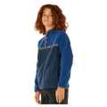 Kids Rip Curl Heritage Polar Fleece in two-tone blue with a snap-button collar and patterned chest band.