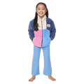 Kids' Rip Curl Surf Block Polar Fleece jacket with navy, cream, pink, and blue color-blocking and a full-length zipper.