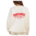 Back view of a white Rip Curl Surf Puff Inspired Crew jumper with a red puff print logo on the back.
