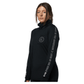 Side view of women in Rojo Park Life Funnel Neck - in True Black