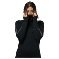 Front view of women in Rojo Park Life Funnel Neck - in True Black