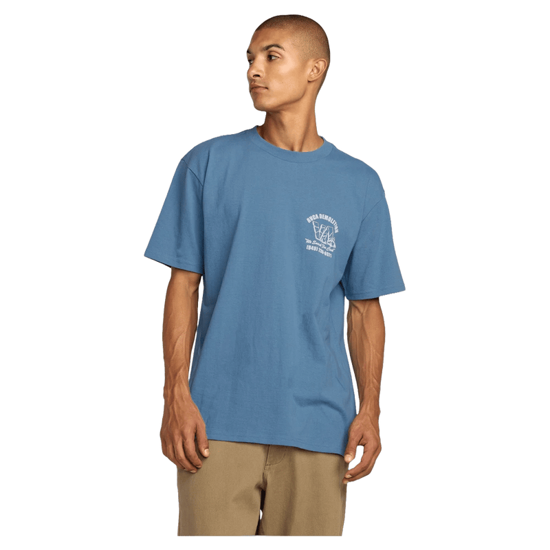 Front view of the RVCA Demo SS Tee, blue