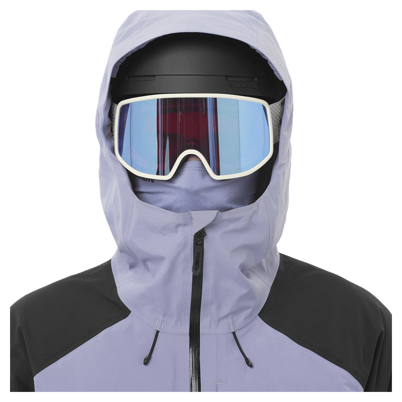 Hood view of the Salomon Absolute 3L Ski Jacket, Blue Granite and Deep Black