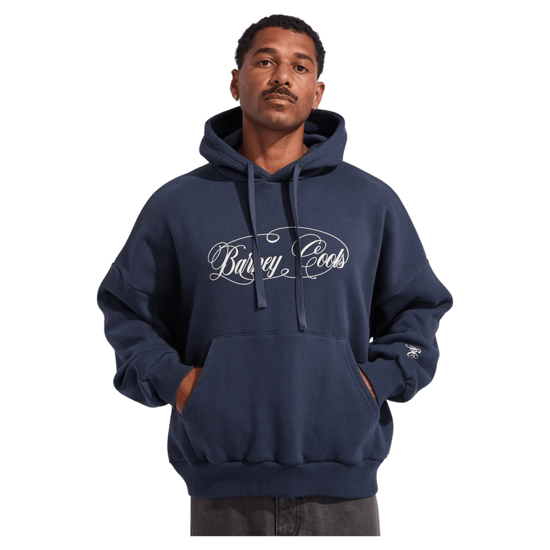 View of Barney Cools Scribe Hood in colour Navy.
