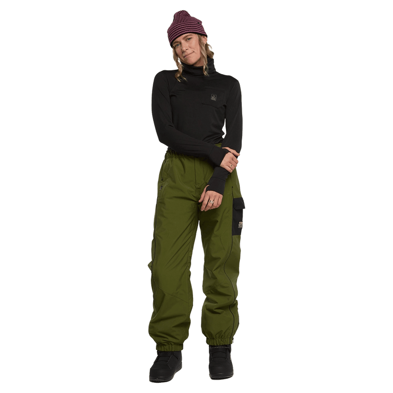 Front view of women in the Rojo She Ripz Ski Pants - Womens - colour Sphagnum