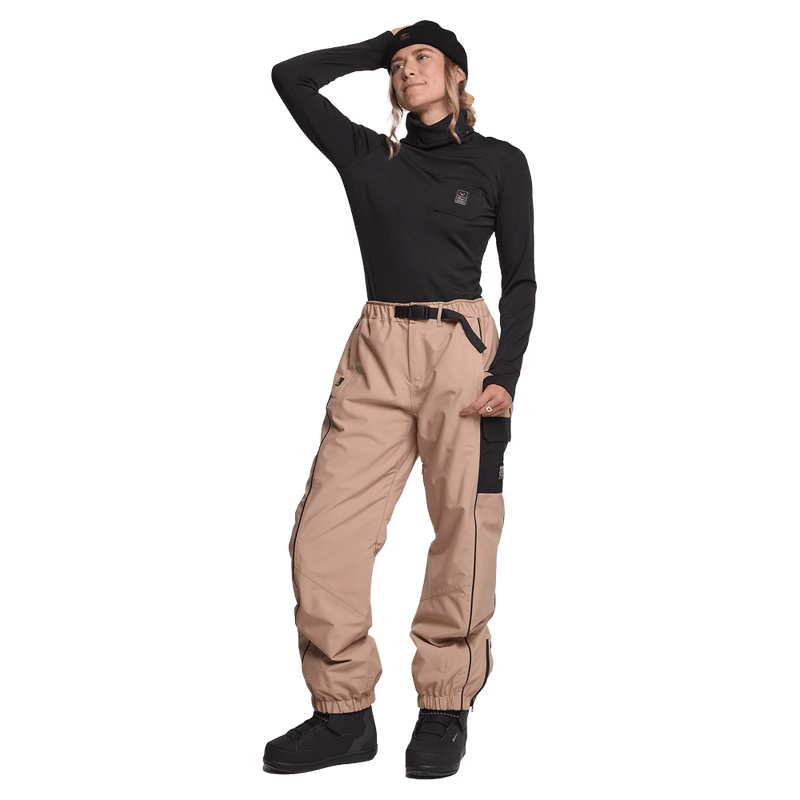 Front view of women in the Rojo She Ripz Ski Pants - Womens - colour Warm Taupe
