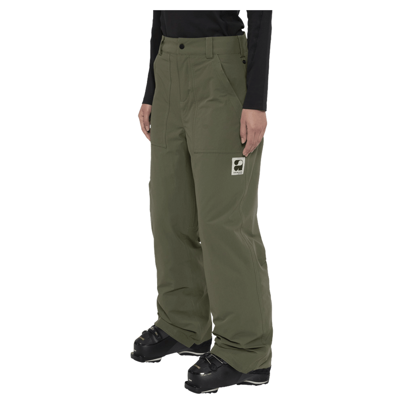 Side view of the Armada Brae 2L Pants in Olive colourway, unisex's model