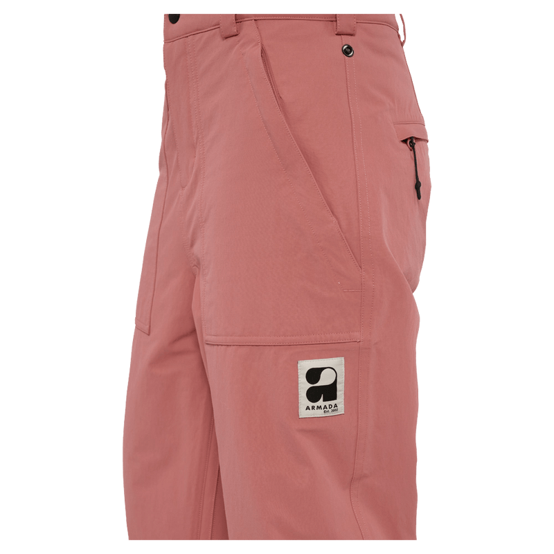 Close view of the Armada Brae 2L Pants in Faded Rose colourway, unisex's model