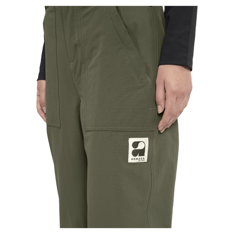 Close view of the Armada Brae 2L Pants in Olive colourway, unisex's model