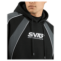 Close view of the St. Goliath Annex Hoodie in Black colourway, men's model