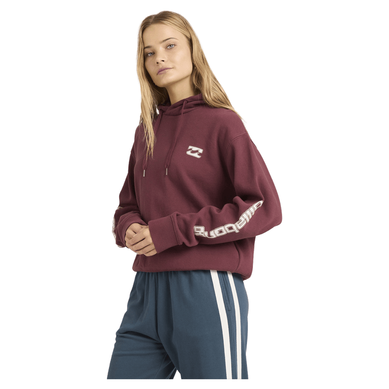 Side view of women wearing the Billabong Easy Waves Hoodie - Womens in Deep Red