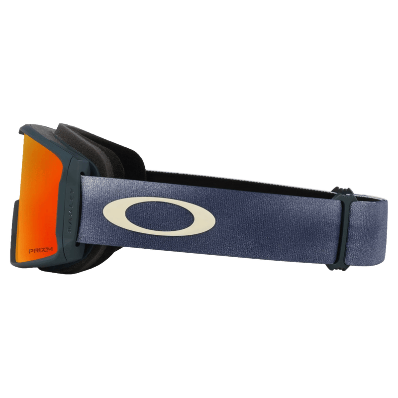 Side view of the Oakley Line Miner XM Goggles in Ink Haze, Prizm Torch lens, unisex model