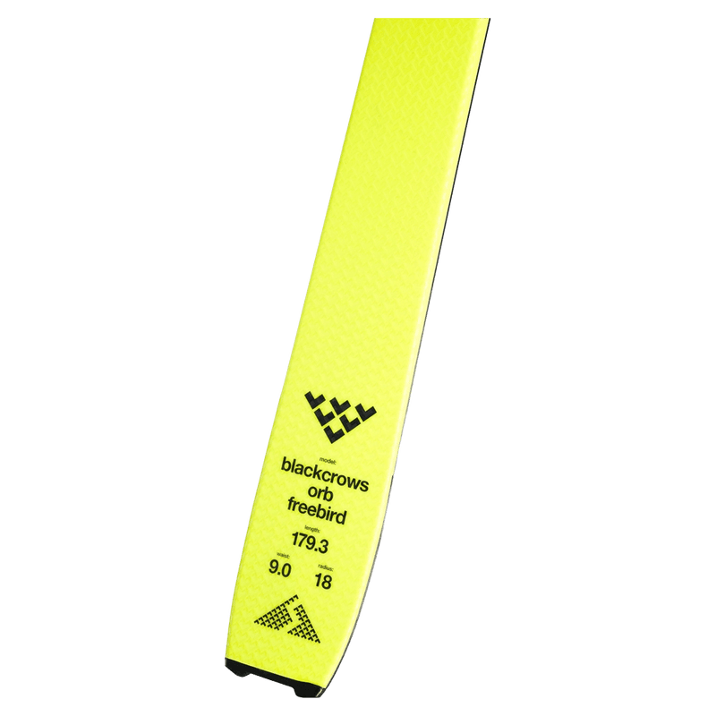 Tail view of the Black Crows ORB FREEBIRD Skis,  26/27 unisex's model