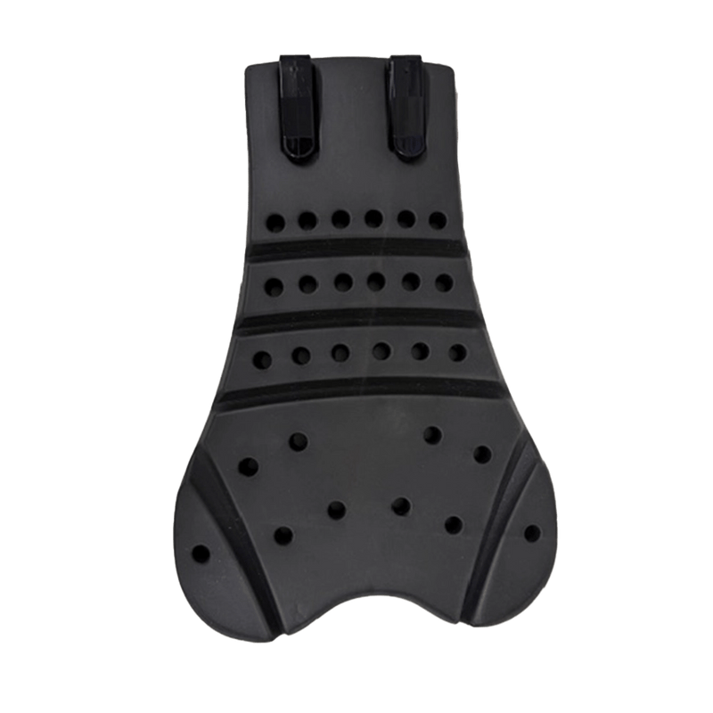 Back view of the Endeavor Bum Protector Pads, featuring a foam pad in a heart-like shape with ventilation holes and slip clip attachments