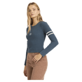 Side view of women wearing the Billabong Real Since 73 Sweater in Stormy
