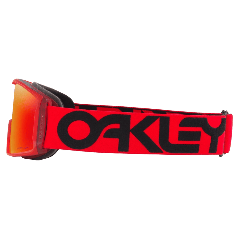 Side view of the Oakley Line Miner XL Goggles in Redline, Prizm Torch lens, unisex model