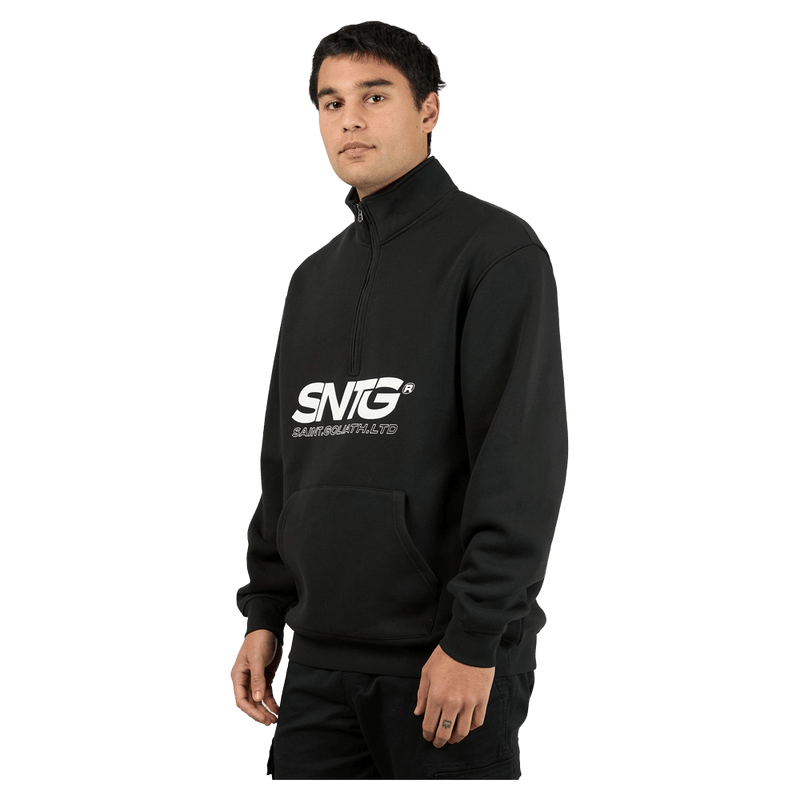 Front view of the St Goliath Overlapped Zip in Black colourway, men's model
