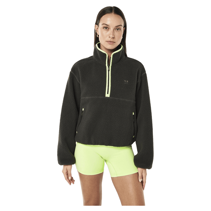 Main view of the PE NATION Verde Sherpa Quarter Zip Cavier/Washed Lime Jumper,  26/27 Womens's model