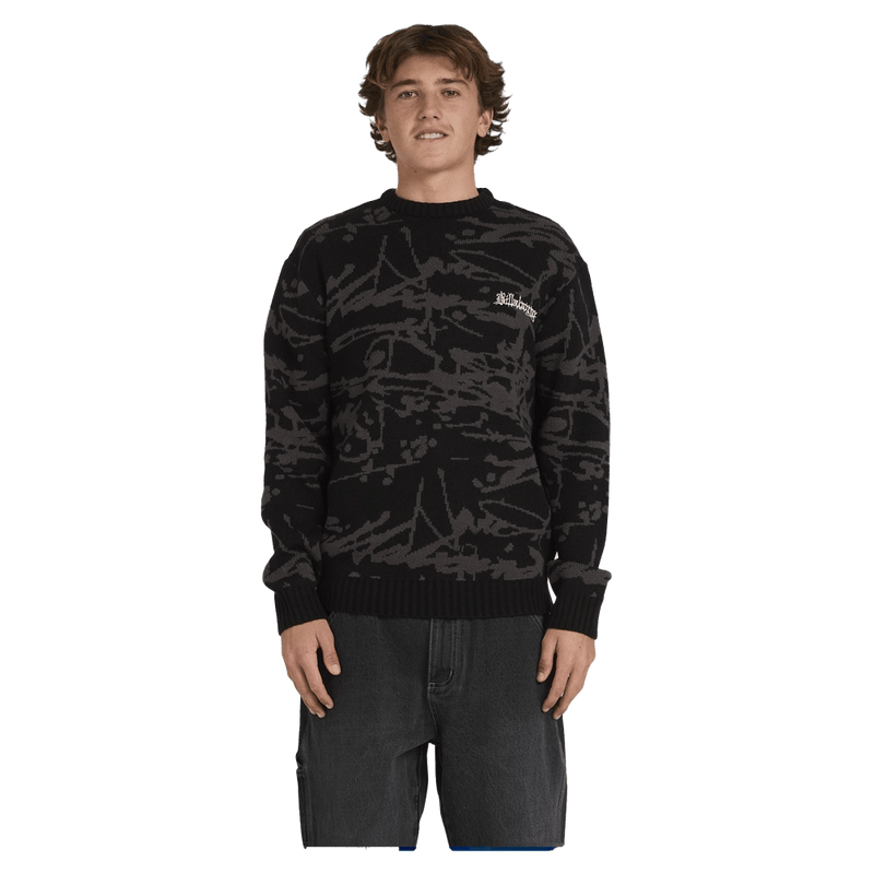 Front close view of man wearing the Billabong Immortal Sweater in Black