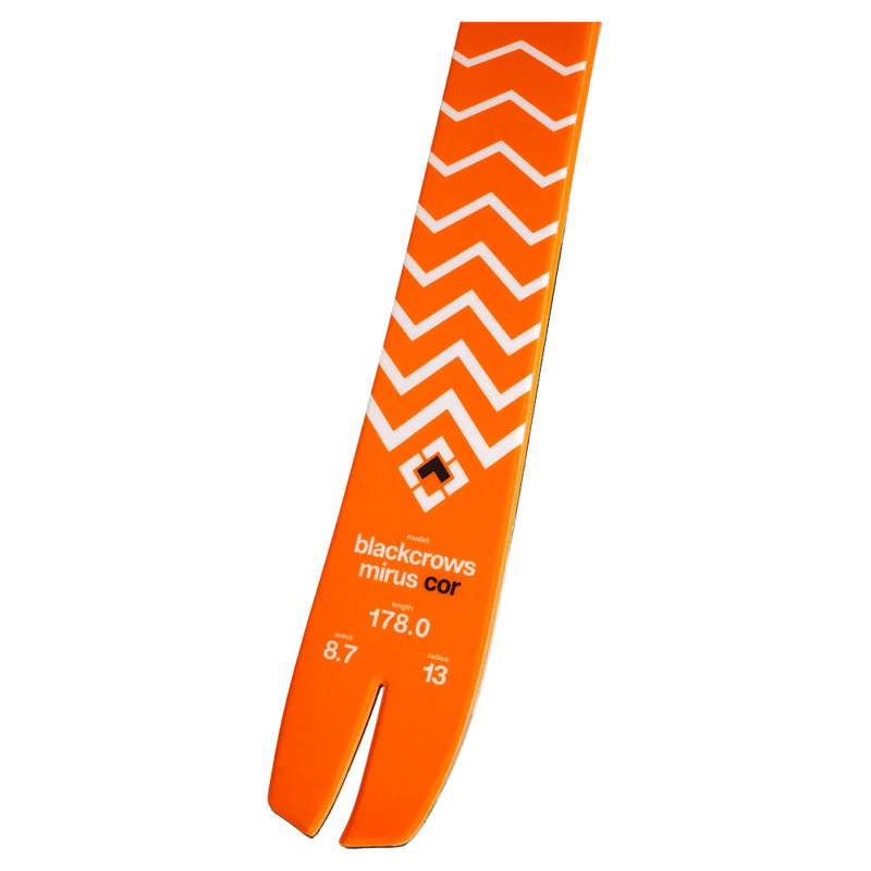Tail view of the BlackCrows MIRUS COR Skis,  26/27 unisex's model
