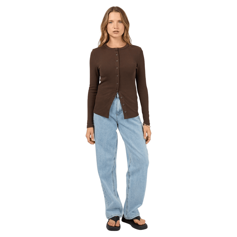Button Up Long Sleeve Tee - Womens