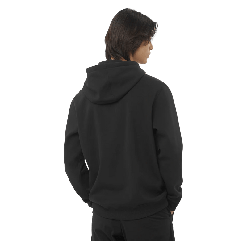 Back view of the Salomon 2026 Logo Hoodie in Deep Black colourway, unisex's model.
