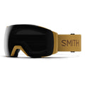 Smith I/O Mag XL ski goggles with a black lens and mustard tan frame and strap.