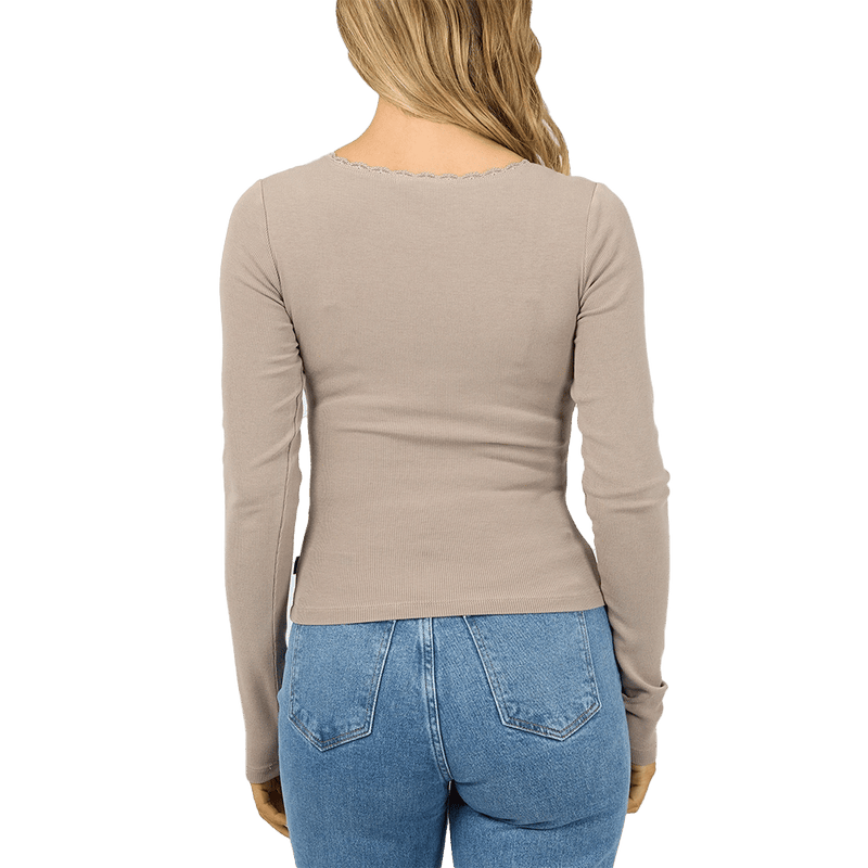 Washed Rib Scoop Neck L/S Tee - Womens