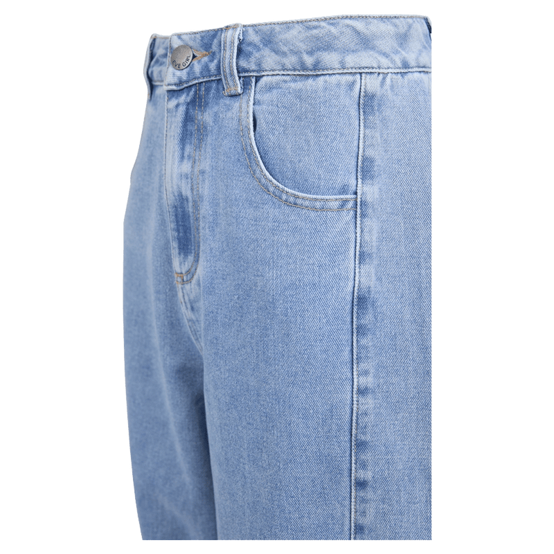 Close view of the Eve Girl Emily Barrel Jean in Blue colourway, kids's model