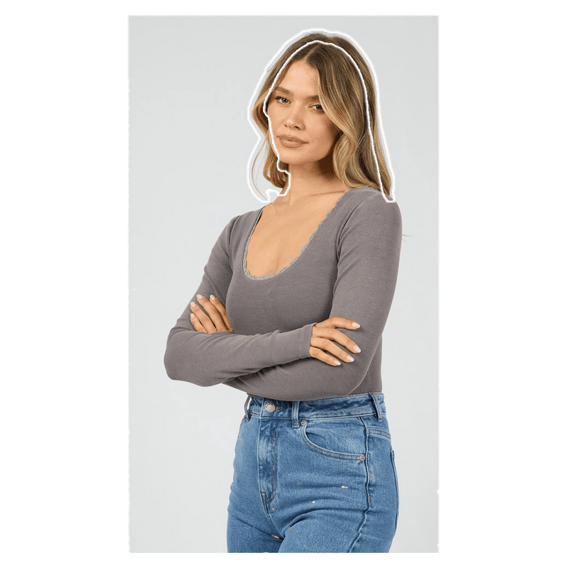 Washed Rib Scoop Neck L/S Tee - Womens